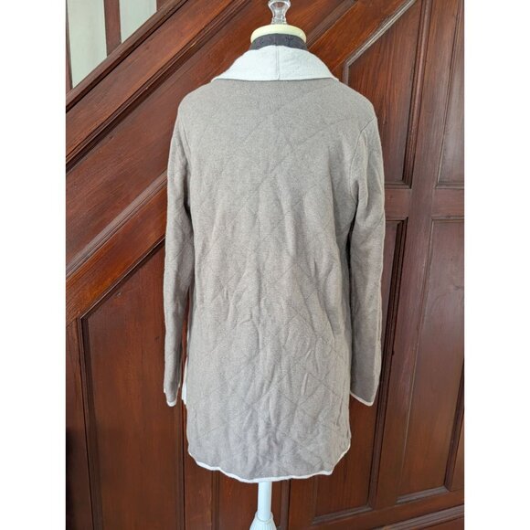 Benedetta Bc Merino Wool Blend Long Open Cardigan With Pockets Beige & White L - Picture 2 of 8